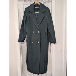 Vtg. BILLYCOAT Emerald Green Wool Double Breasted Women's  Coat Gold Buttons 3/4